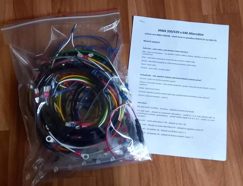kompletní kabeláž JAWA 350/639 a 640 alternátor (12V)