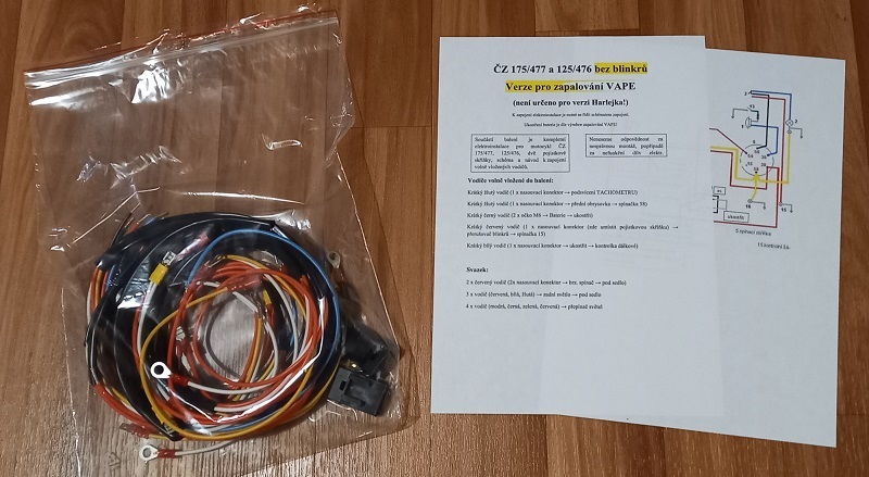 kabeláž ČZ 175/477 a 125/476 pro VAPE bez blinkrů