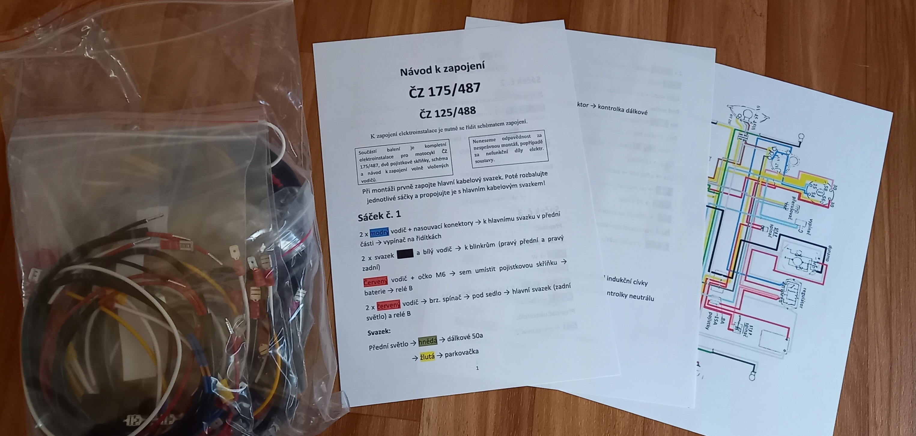 kabeláž ČZ 175/487, 125/488 a 250/485.1 pro dynamo