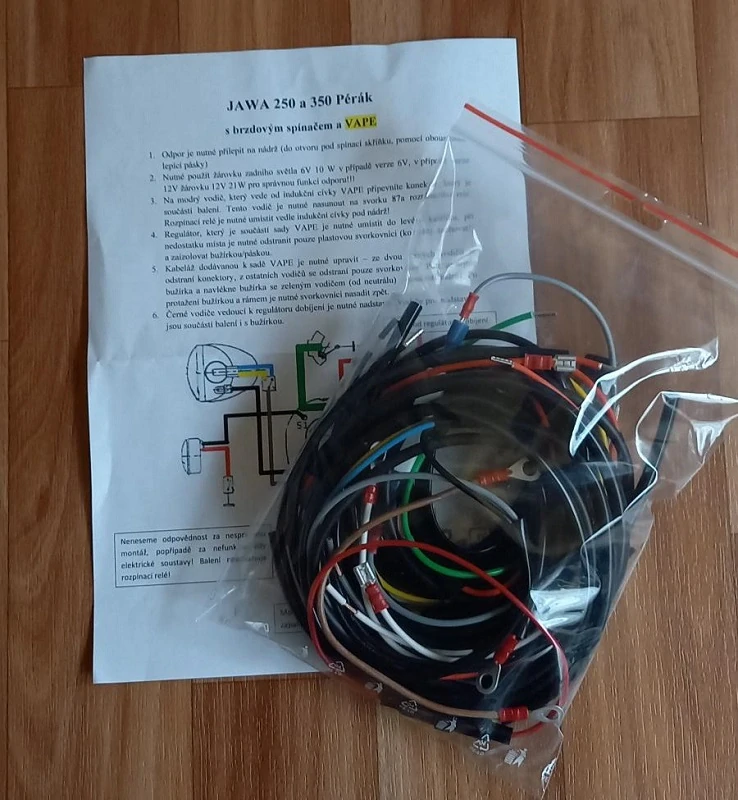 kabeláž JAWA Pérák - verze pro VAPE a brzdový spínač