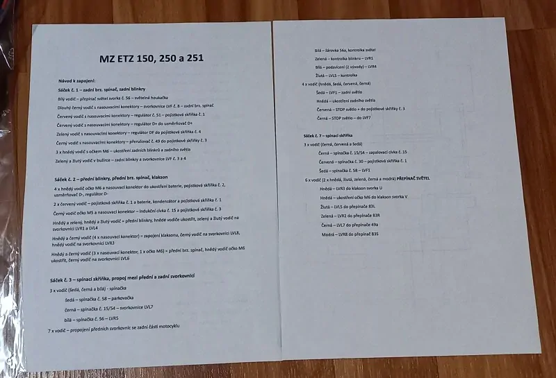 kabeláž MZ ETZ 150, 250 a 251
