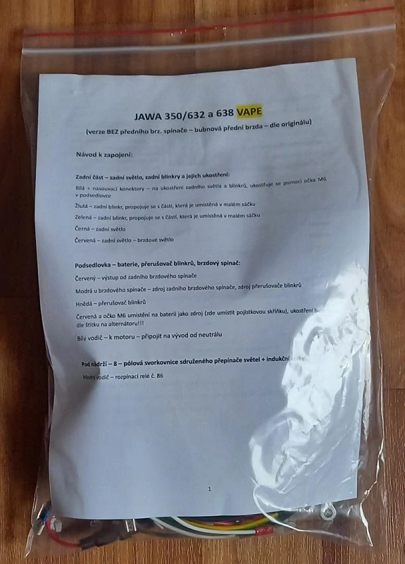 kompletní kabeláž pro VAPE JAWA 350/638 a 632
