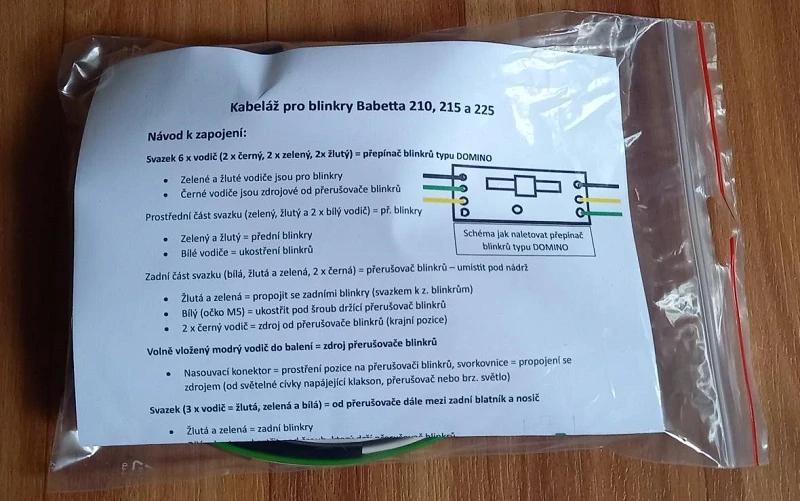 kabeláž blinkrů Babetta 210, 215 a 225
