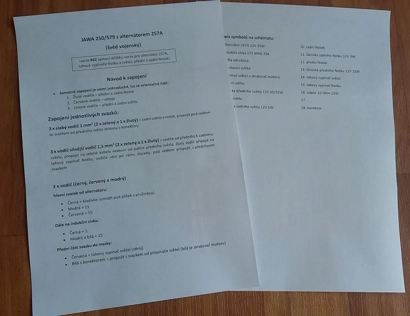 kabeláž JAWA 250/579.03 257A Švéd alternátor