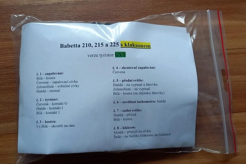 kabeláž Babetta 210, 215 a 225 GYT s KLAKSONEM