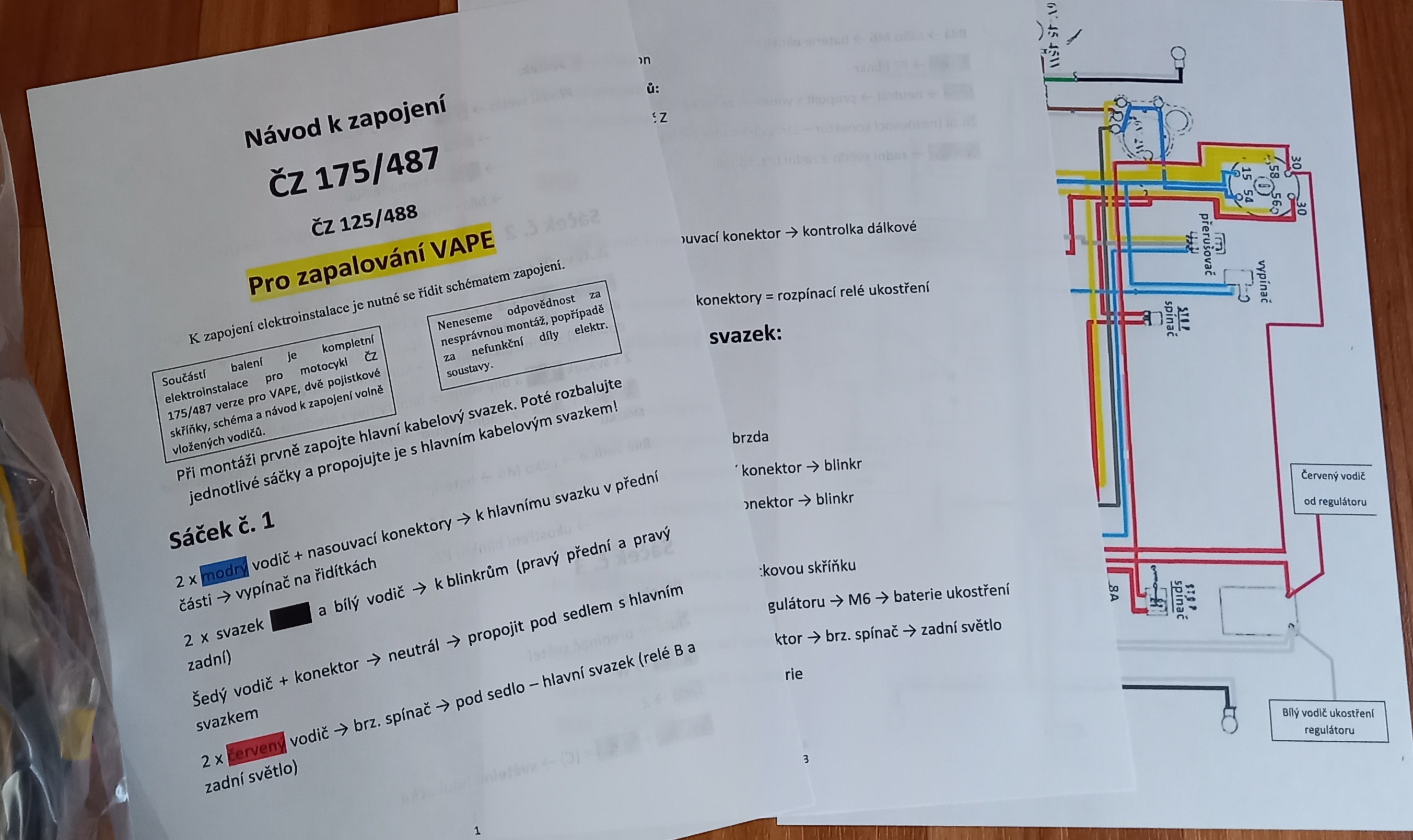 kabeláž ČZ 175/487, 125/488, 250/485.1 pro VAPE