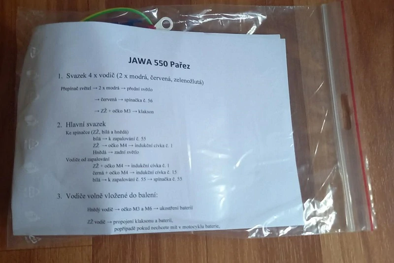 kabeláž JAWA 550 pařez