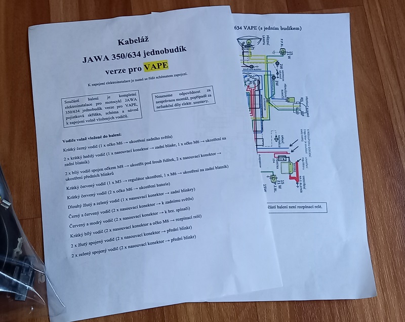 kabeláž JAWA 350/634 jednobudík pro VAPE