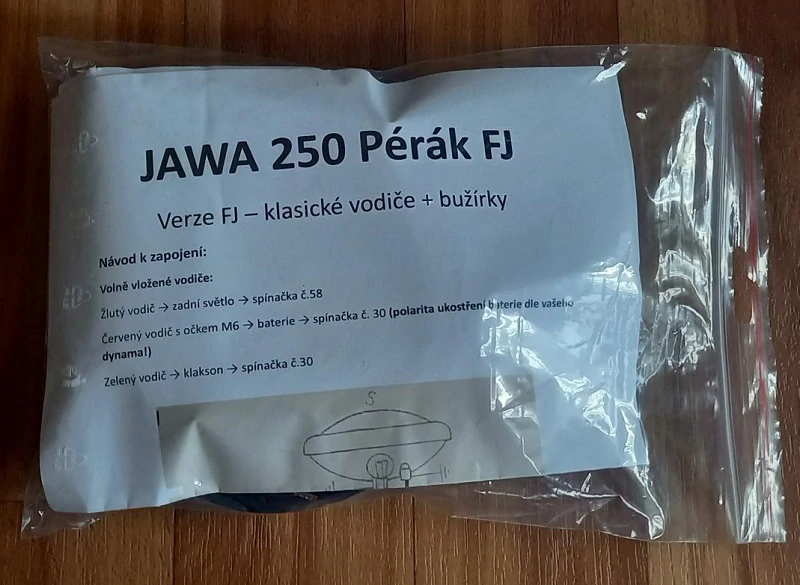 kabeláž JAWA 250 Pérák FJ dynamo - barevné kabely