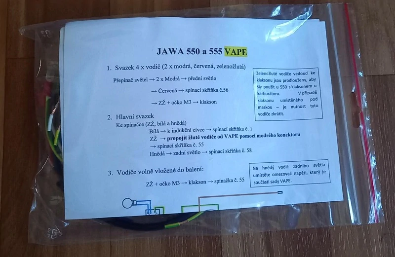 kabeláž JAWA 550 a 555 pro VAPE