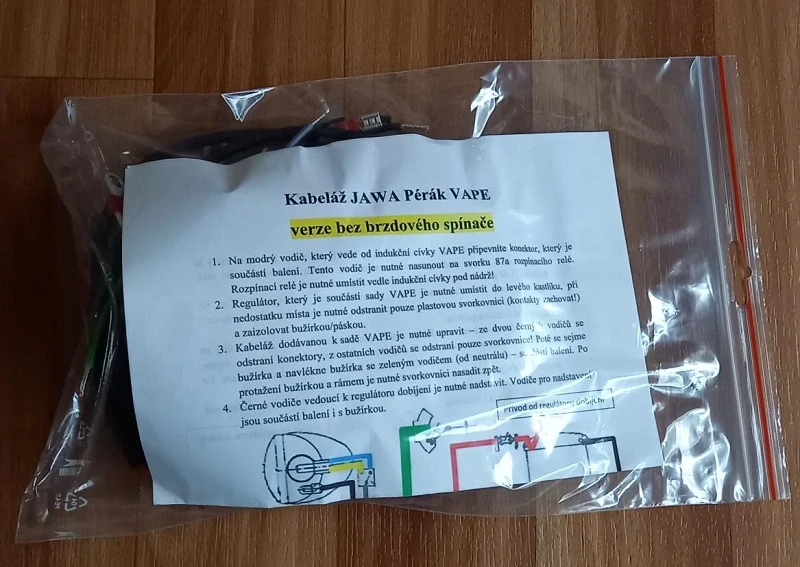 elektroinstalace JAWA Pérák VAPE bez brzdového spínače