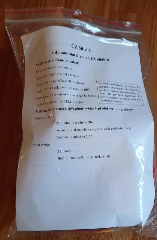 kabeláž skútr ČZ 175/501.05 s dynamostartérem a BEZ blinkrů