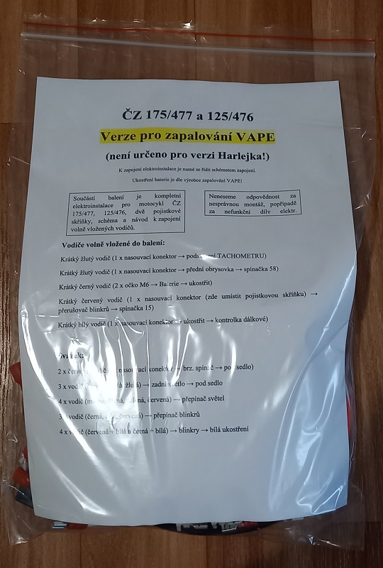 kabeláž ČZ 175/477 a 125/476 pro VAPE a blinkry