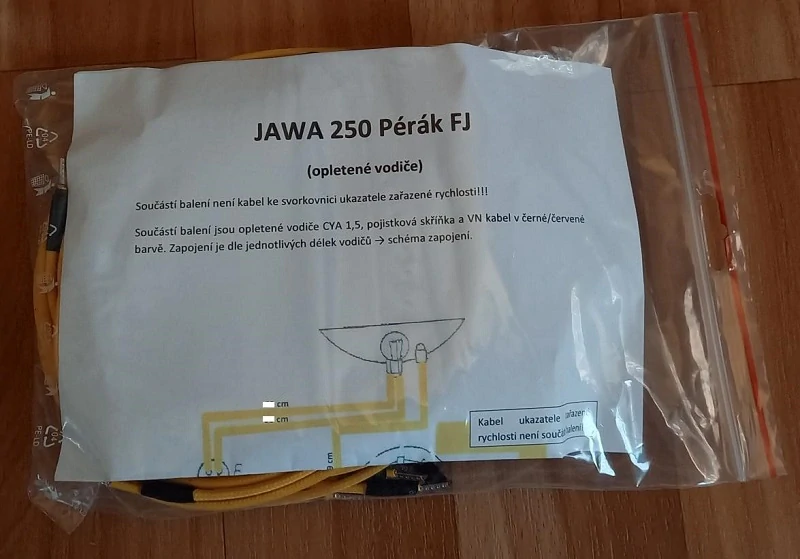 kabeláž JAWA 250 Pérák FJ - opletené žluté vodiče