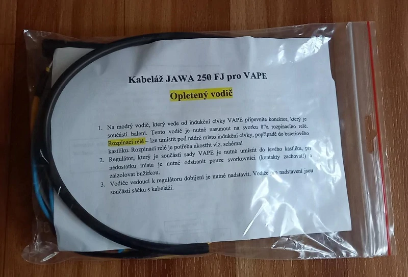kabeláž JAWA Pérák FJ+OGAR 350/12 pro VAPE - opletené žluté vodiče
