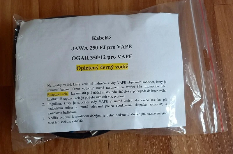 kabeláž OGAR 350/12 + 250/11 FJ pro VAPE - černý opletený vodič