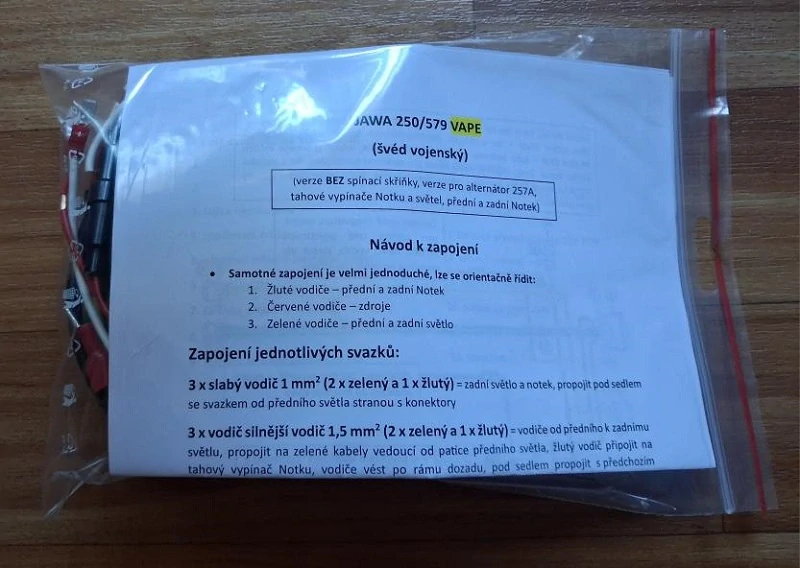 kabeláž JAWA 250/579 Švéd vojenský pro VAPE